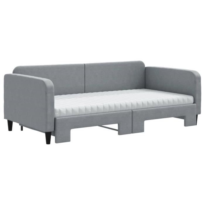 VidaXL Lit de jour avec gigogne et matelas gris clair 100x200 cm tissu 3196839