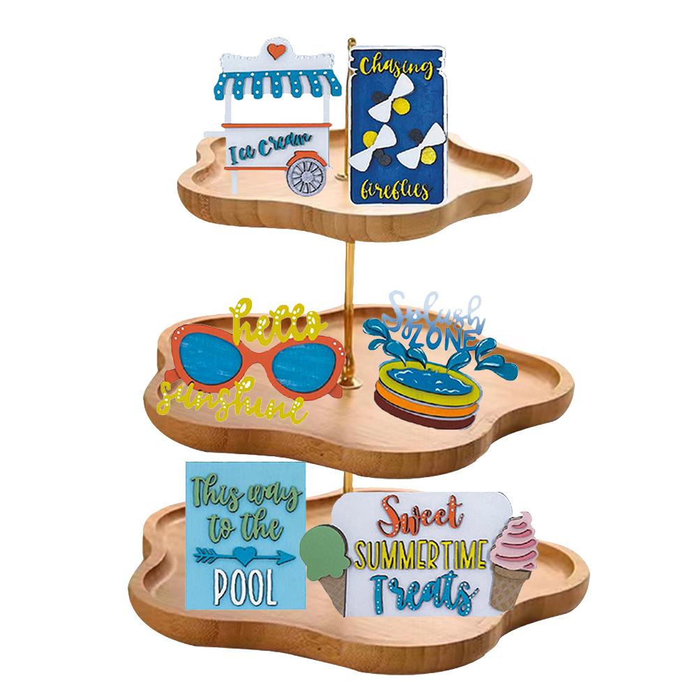Summer Tiered Tray Decor Set Farmhouse Wood Tiered Tray Decor Items Summer Theme Mini Wooden Signs Home Kitchen