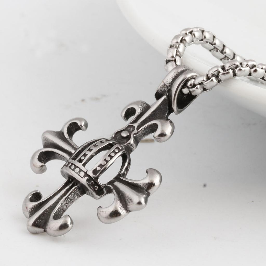 European and American Retro Distressed 31MM Twist Chain Cross Anchor Crown Shape Pendant Necklace