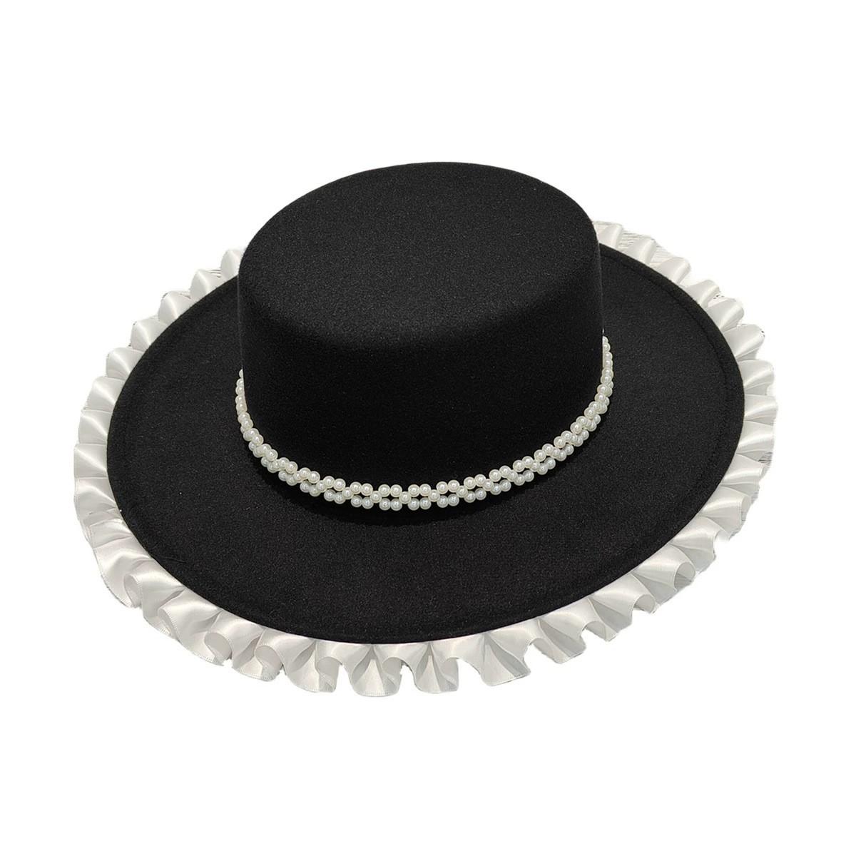 

Original Design White Elegant Wedding Hat French Elegant Retro Hepburn Autumn Winter Celebrity Pearl Wool Lace Flat Top Hat