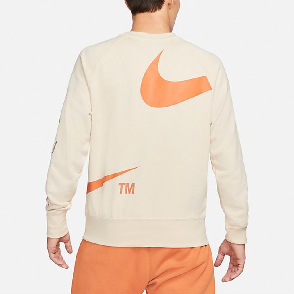 Nike Swoosh Ft Crew Large Logo Print Knit Pullover Sweatshirt Men Tops Khaki DD6097-219