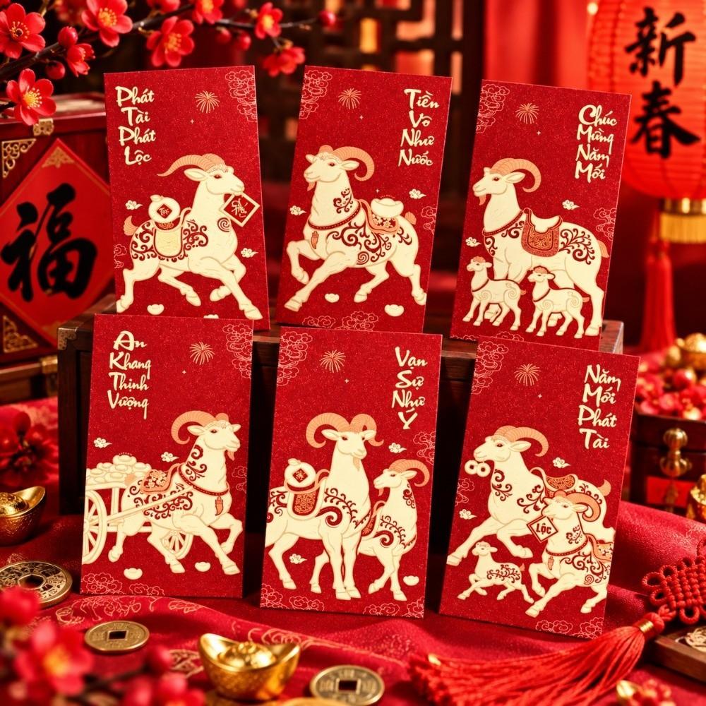 6 Stück/Set Glückliches Neues Jahr Rote Umschläge Chinesischer Stil Bargeldgeschenk-Umschläge Jahr des Schafes