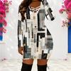 Women Plus Size Criss Cross V Neck Long Sleeve Striped Printed Bodycon Mini Dress