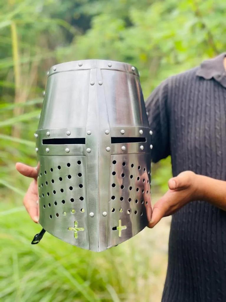 Knight Templar Helmet ~ 13th Century Full Face Steel Helmet ~ Medieval Crusader Great Helmet ~ Historical Cosplay & LARP Helmet ~ Best Gift