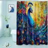 Peacock Printed Shower Curtain Blue Bird Watercolor Feather Floral Art For Bathroom Decor