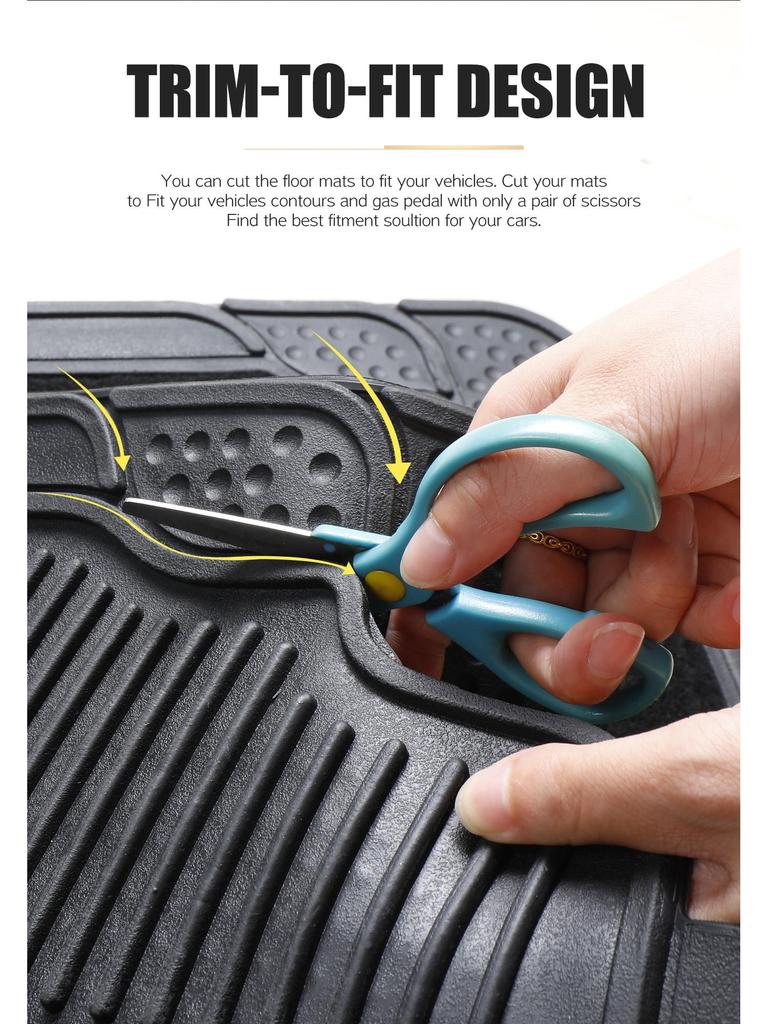 Four-Piece Universal PVC Car Floor Mats - Anti-Slip, Waterproof, Heat-Resistant Interior Protection.