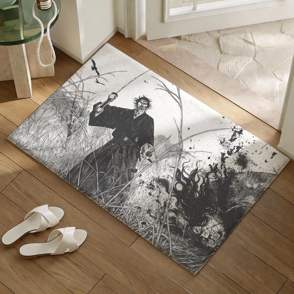 Classical Anime Vagabond Floor Mat Soft Flannel Non-Slip Door Mat - Thickened Rug for Living Room Home Decor