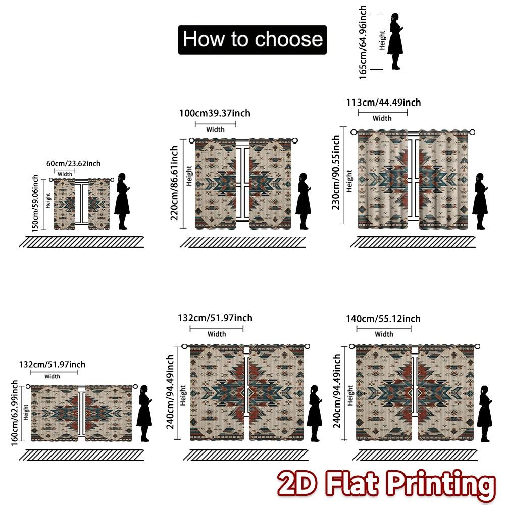 2D FLAT PRINTING 2pcs Curtains (Without Rod) Geometric Tribal Art Chic Curtain Cloth Versatile Durable Polyester Curtains