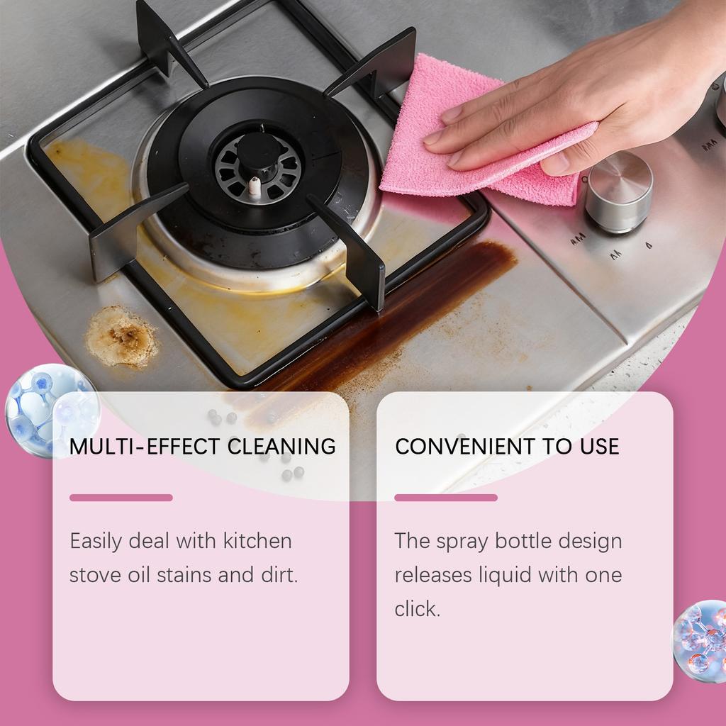Kitchen Cleaner Spray Degreaser for Stove Hood Grease Removal Heavy Duty Cutting Oil Stain Cleaner Safe on Cookware Utensils