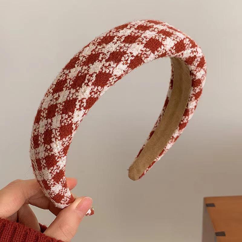Retro French Wide Skull Top Sponge Headband for Women - Milk Coffee Color Hair Accessory