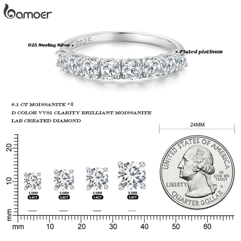 BAMOER Iris Moissanite Ring Lace Band 925 Silver Half Eternity Stackable Ring D Color for Women Engagement Retro Gift