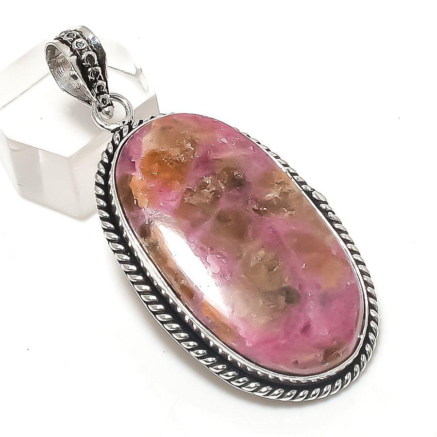 Pink Opal Gemstone 925 Sterling Silver Jewelry Pendant 2.21"