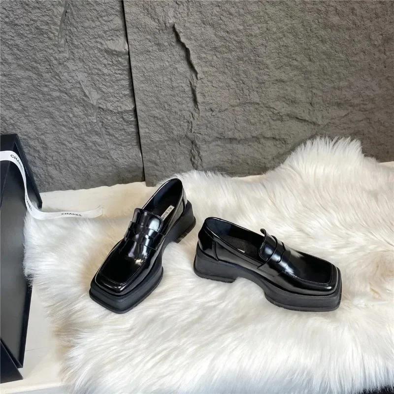 Women Luxury Loafers Fashion Square Toe Platform Moccasins Ladies Pumps Design Evening Party Heel Shoes Ladies Casual Loafers
