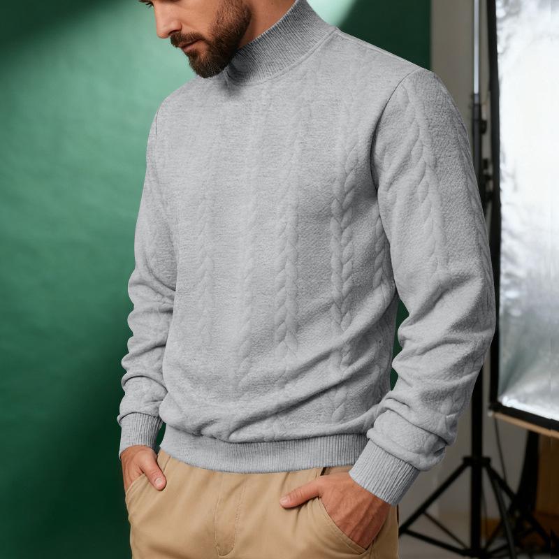 Men's Heavyweight American Style Cable Knit High Neck Winter Hoodie