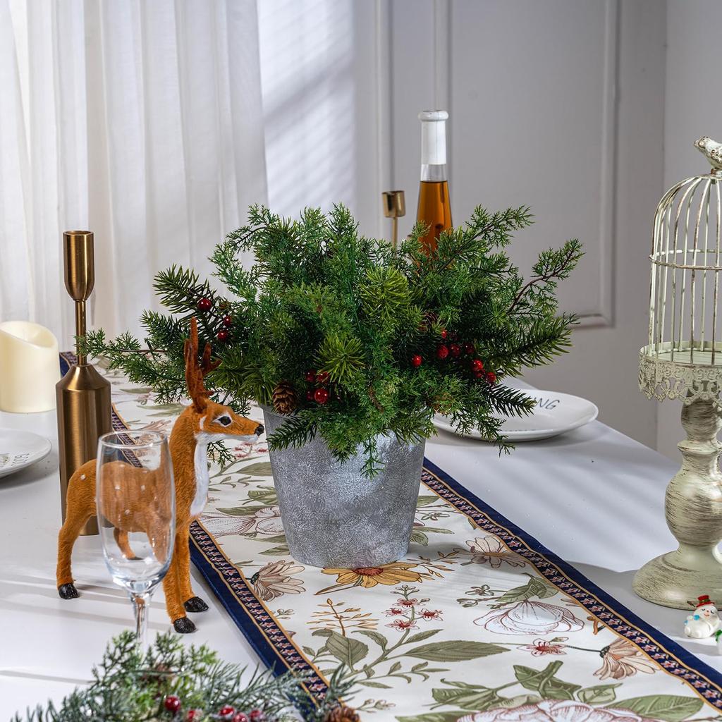 10PCS Artificial Pine Branches with Red Berry Pine Cones Artificial Pine Needles Branches Greenery Stems Fake Greenery Floral Arrangements