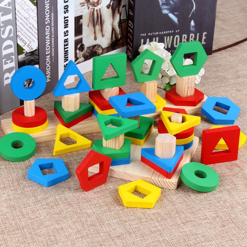 Wooden Geometric Stacking Blocks for Infant Color and Shape Recognition