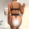 Erotic Lingerie Selling Women's Sexy Hollow Out Fantasy Lace Waist Cover Underwear Set with Leg Rings