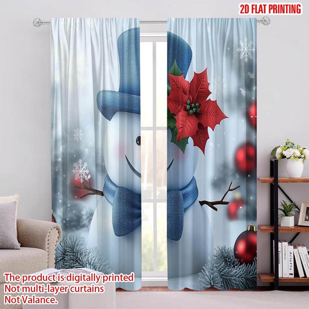 

2pcs 2D flat printing Merry Christmas Popular Curtain Christmas snowman2 Polyester Without Electricity Festive Curtains Perfect 100*130 Rod Pocket 1pcs