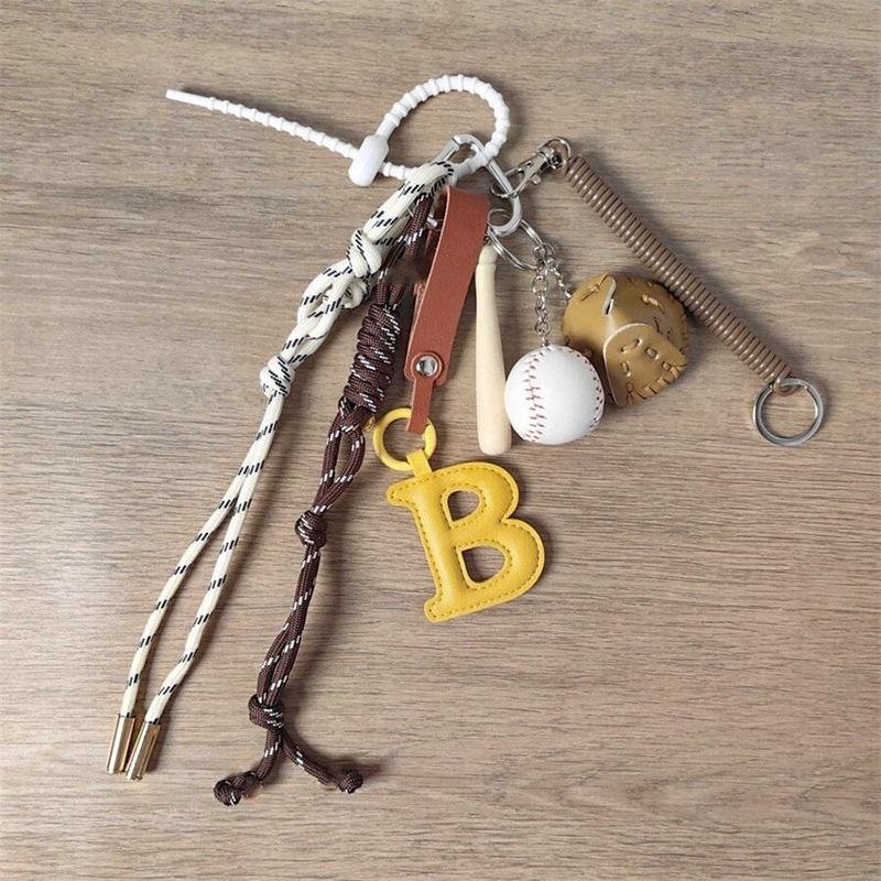 Retro Miu-Style Woven Rope Charm – Letter B Korean Baseball Keychain & Phone Pendant