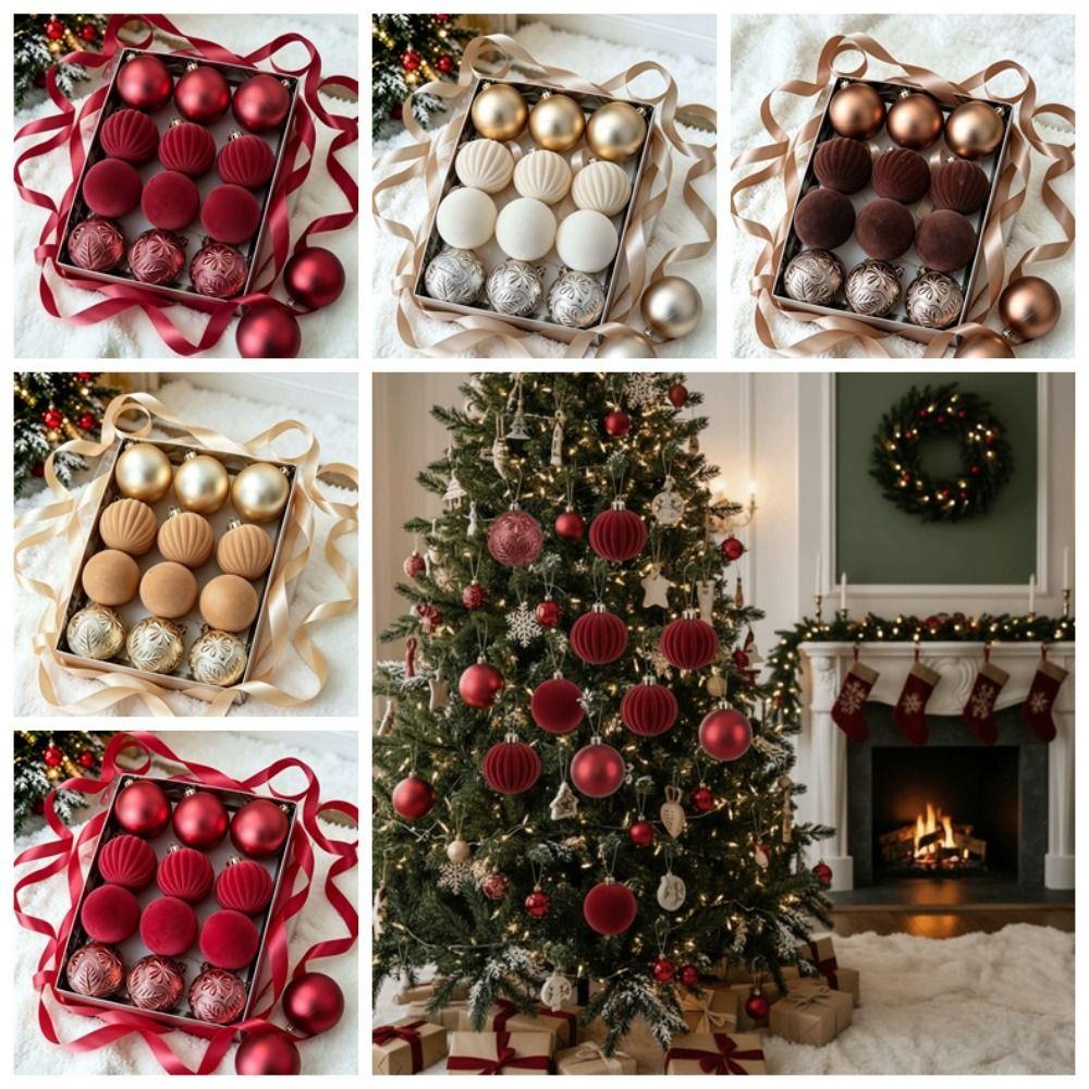 Xmas Decor Electroplated Christmas Ornaments Spherical Festive Flocked Baubles Shatterproof Luxury Velvet Balls Hotels