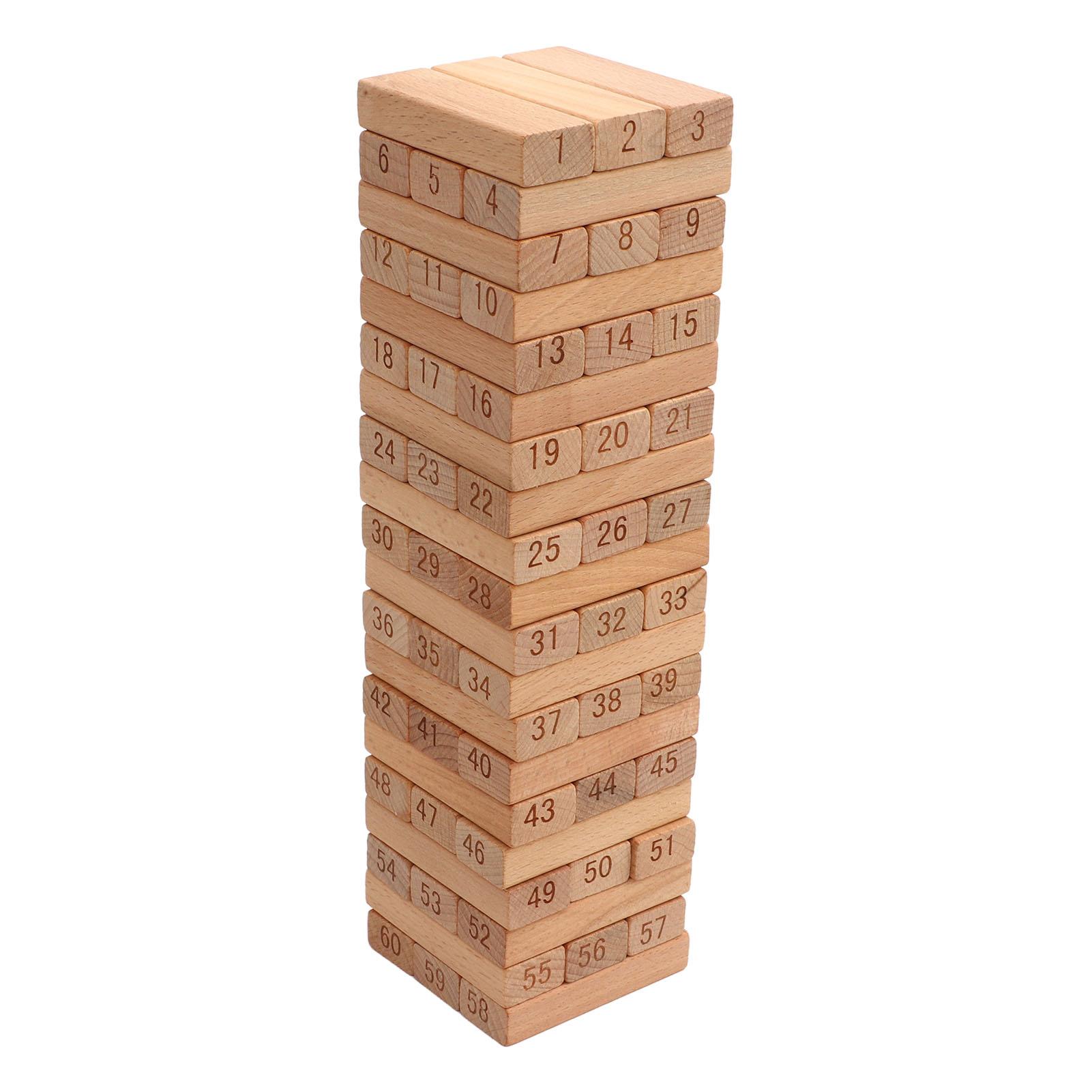 60Pcs Wooden Tower Game Beechwood Stacking Tower Game with Numbers for Camping Games Party Games