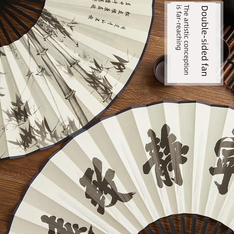 10inch Ancient-Style Folding Fan for Men, Summer Silk Folding Fan, Bamboo Fan for Hanfu, 2026 New Model Portable Fan