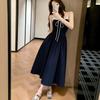 French temperament lace lace-up suspender dress women's summer sexy pure desire wind waist thin tube top long dress