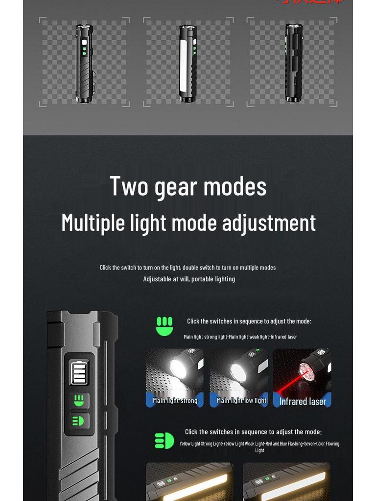 High-Intensity Black Aluminum Flashlight with Colorful Neon Light and Long Battery Life: Outdoor Multifunctional Torch