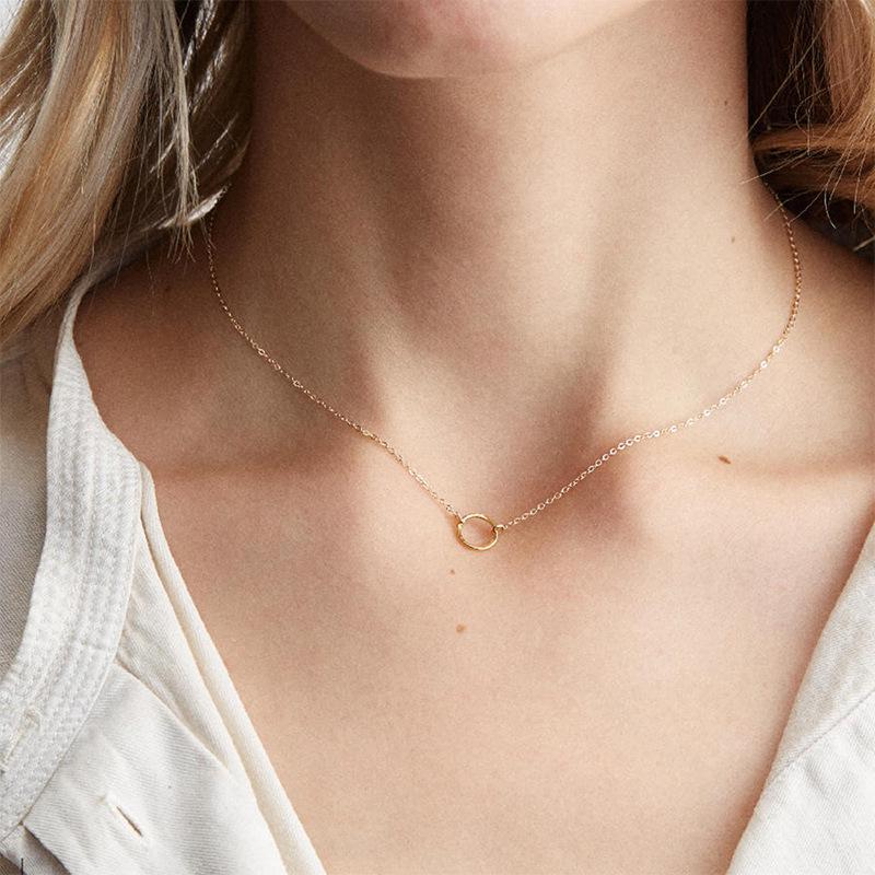 

St. Delan Minimalist Gold-Plated Round Pendant Necklace for Women