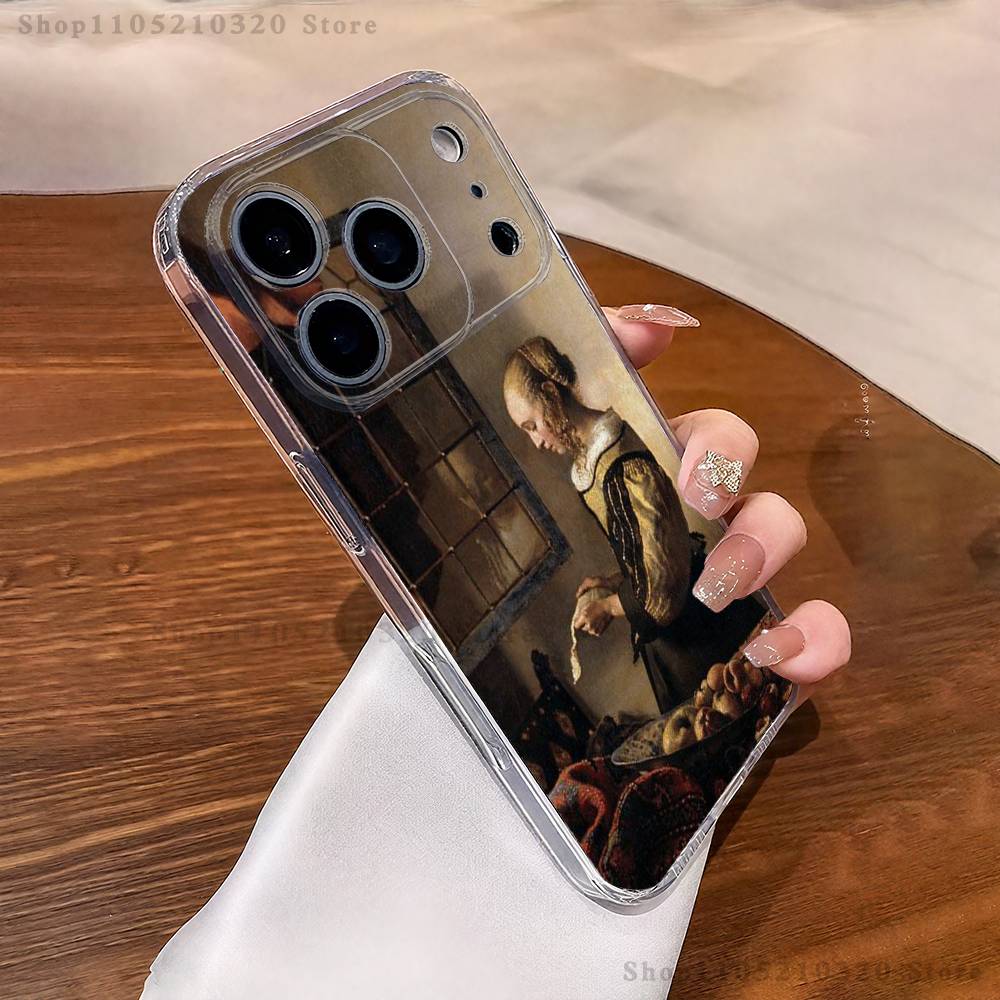 Girl Art V-Vermeer Painting Phone Case For iPhone 17,16,15,14,13,12,11 Pro,Max,Plus,X,XS,XR,SE4,E Mini Transparent Soft Cover