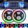 7 Inch Angel Eyes LED Headlight Round H13 H4 LED Lamp with High/Low Beam and DRL 6000K Colorful Angle Eye Light