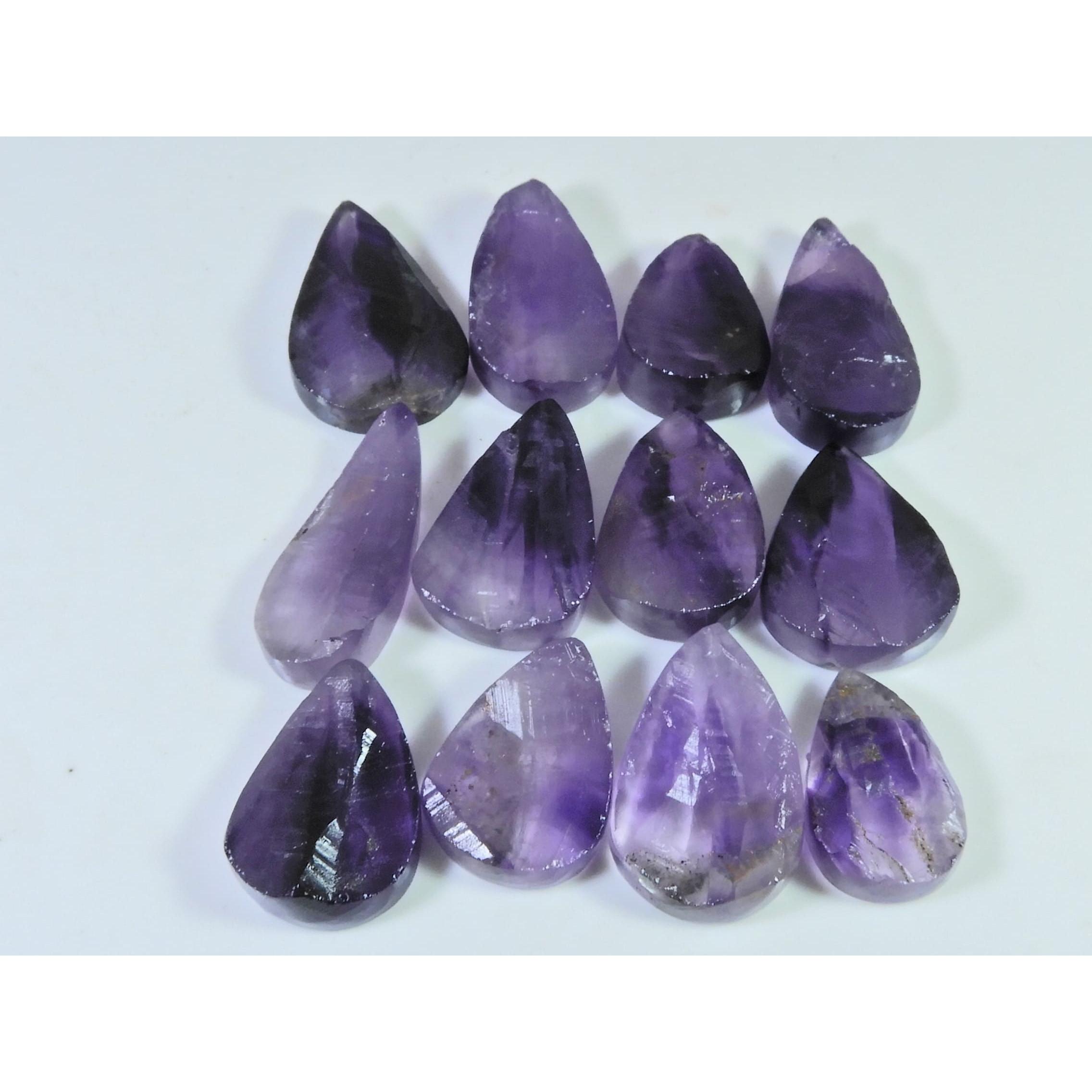 280Cts. Natural Amethyst Druzy Pear Cabochon Loose Gemstone 12Pcs Lot C-1252