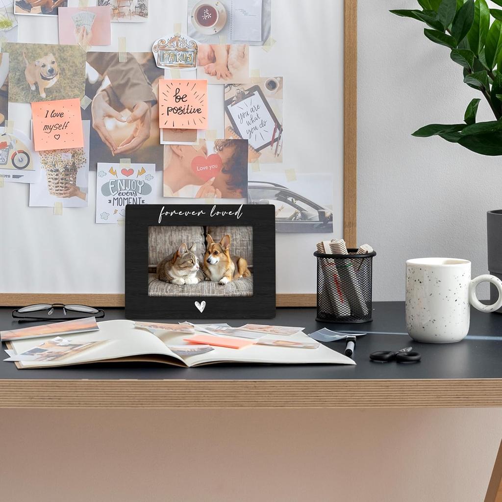 Pet Memorial Dog Cat Picture Frame 4x6, Loss of Dog Sympathy Gift Wooden Picture Frame, Pet Memorial Gifts for Dogs Cats, Forever Loved Sympathy