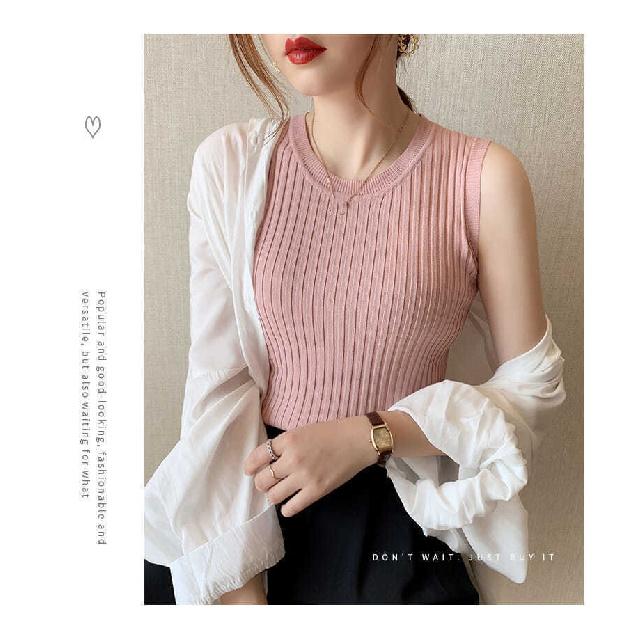 Camisole Women's Summer Bottoming White Short Knitted Sleeveless Top