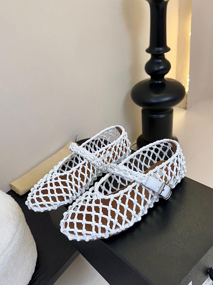 

В производстве~ Полая плетеная пряжка для ремня Мэри Джейн одинарные туфли женские 2025 весна и лето новые балетки 40