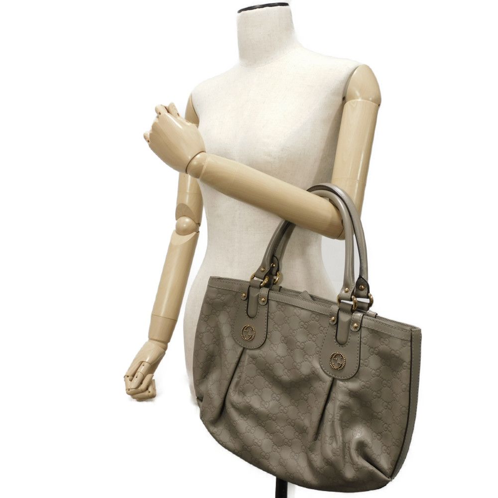 Used Guccissima Scarlet Tote Bag 269953 7924, Double G Embossed, Calfskin, Interlocking G Studs, 9539 GG Shima Gray,