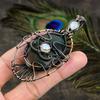 Bloodstone, Moonstone Copper Wire Wrap Jewelry Pendant 3.55" D4N68