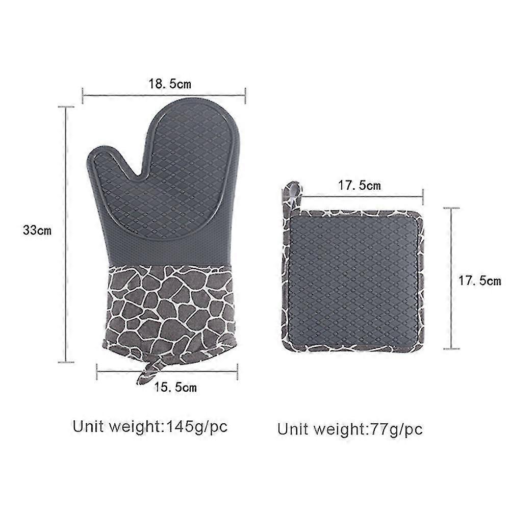 4 Pcs Silicone Oven Mitts And Pot Holders Set (black)