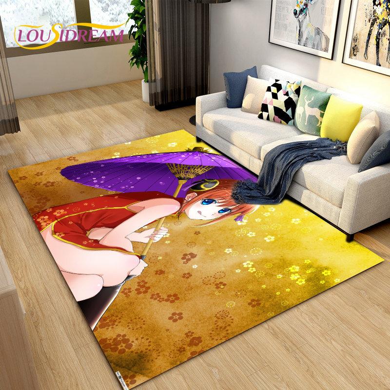 Anime Gintoki Kagura Gintama Area Rug,Carpet Rug for Living Room Bedroom Sofa Doormat Decoration, Kids Play Non-slip Floor Mat