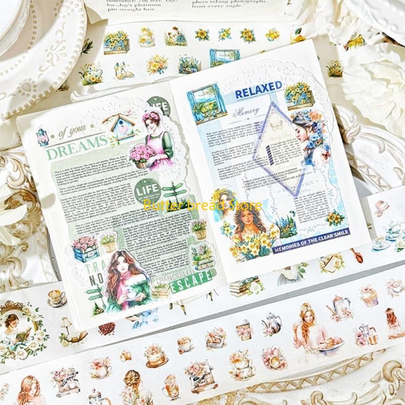 W89C 6Rolls Scrapbooking Decorative Tape 50mmX2M Scenic Sticker Tape for Notebook Journal Photo Album Craft Embellishments