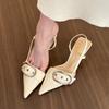 Fashion Metal Buckle High Heels Sandals Women Summer Silver Shallow Mouth Party Shoes Woman Korean Style Pointed Toe Thin Heels Sandals