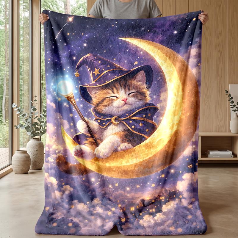 Winter Girl with Kitten Theme Blanket Lightweight Warm Flannel Blanket Decorative Throw Blanket for Home Decoration