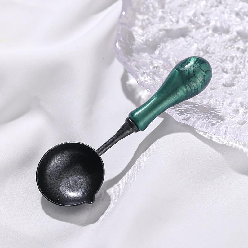 1 Stück Antihaft Wachssiegel Löffel für Siegelwachsstempel Doppelausguss Siegelwachs Löffel mit Holzgriff
