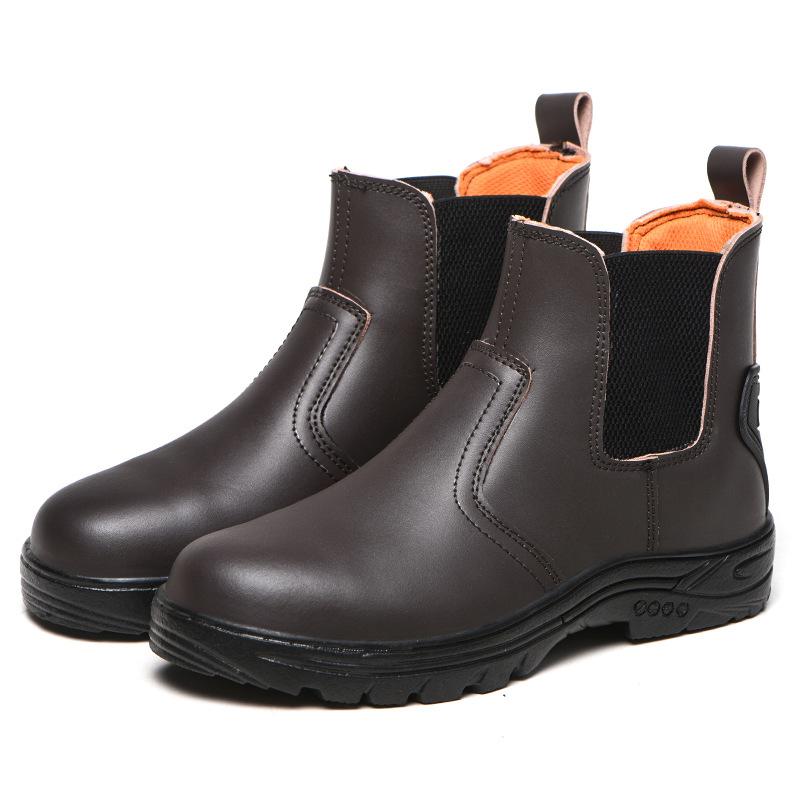 men's leisure steel toe cap working safety boots original leather security shoes worker safe chelsea boot ankle botas protection
