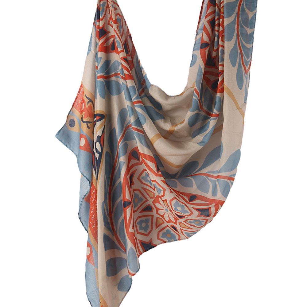 "Ethnic Watercolor Modal Cotton Shawl Satin Print Scarf for Women"