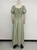 2026 Spring/Summer Elegant French Square Neck Puff Sleeve Long Dress for Women