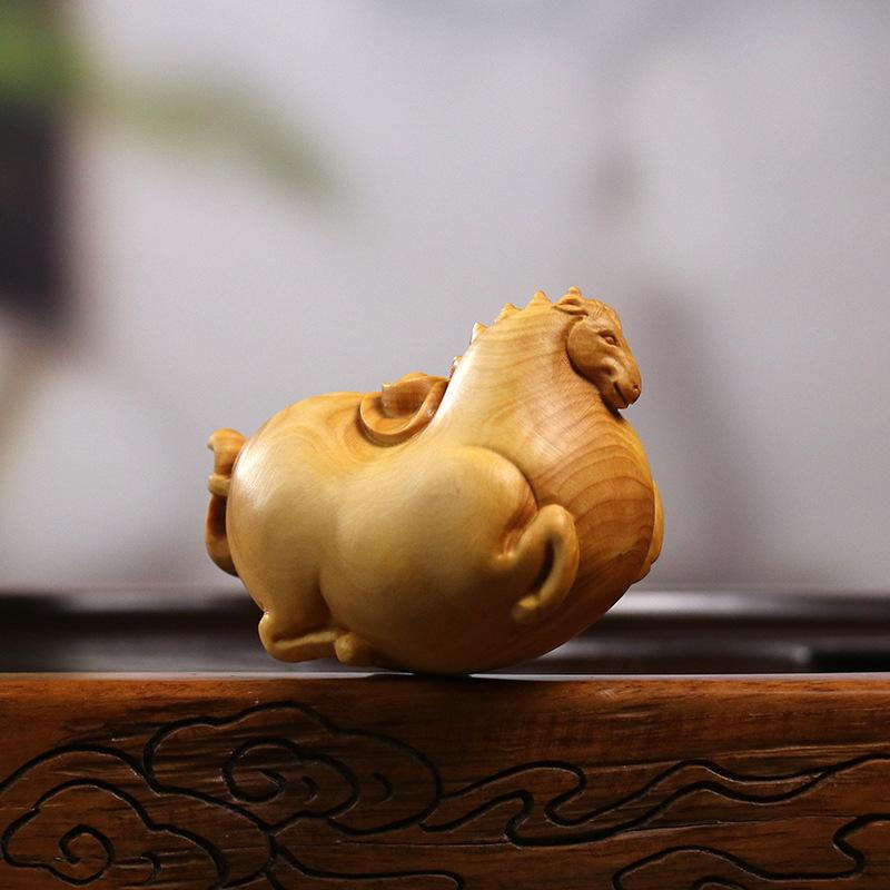 Boxwood Tang Horse Statue Figurine Decorative Handmade for Bedroom Car Gifts