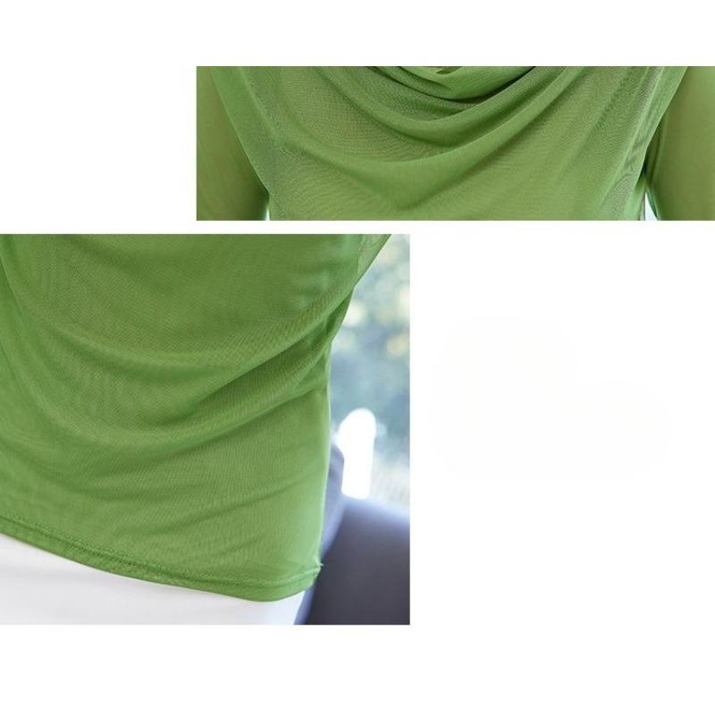 Fashion Spring Summer Mesh Base Shirt Thin Loose Fit Long Sleeve Elegant T Shirt Women Cover Belly Blouse