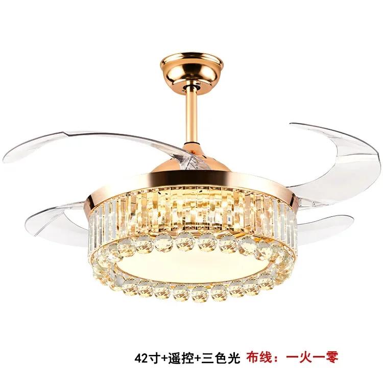 Luxury Gold Crystal Ceiling Fan With Lights 42 Inch Remote Control 110V 220 V Ceiling Fan Nordic Design Chandeliers Fans Lamp