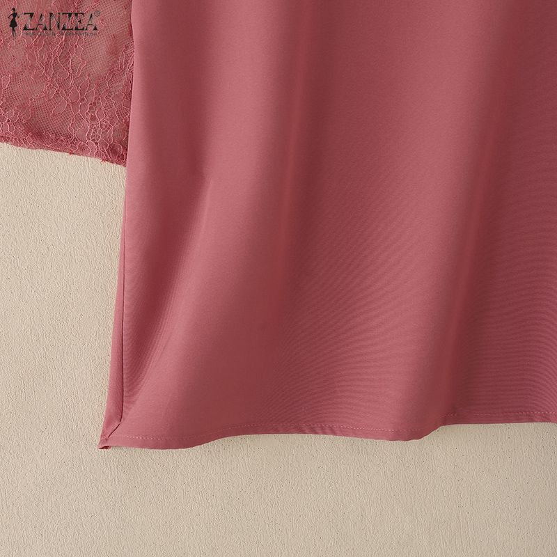 ZANZEA Women Casual V-Neck Lace Splice 3/4 Sleeve Blouse